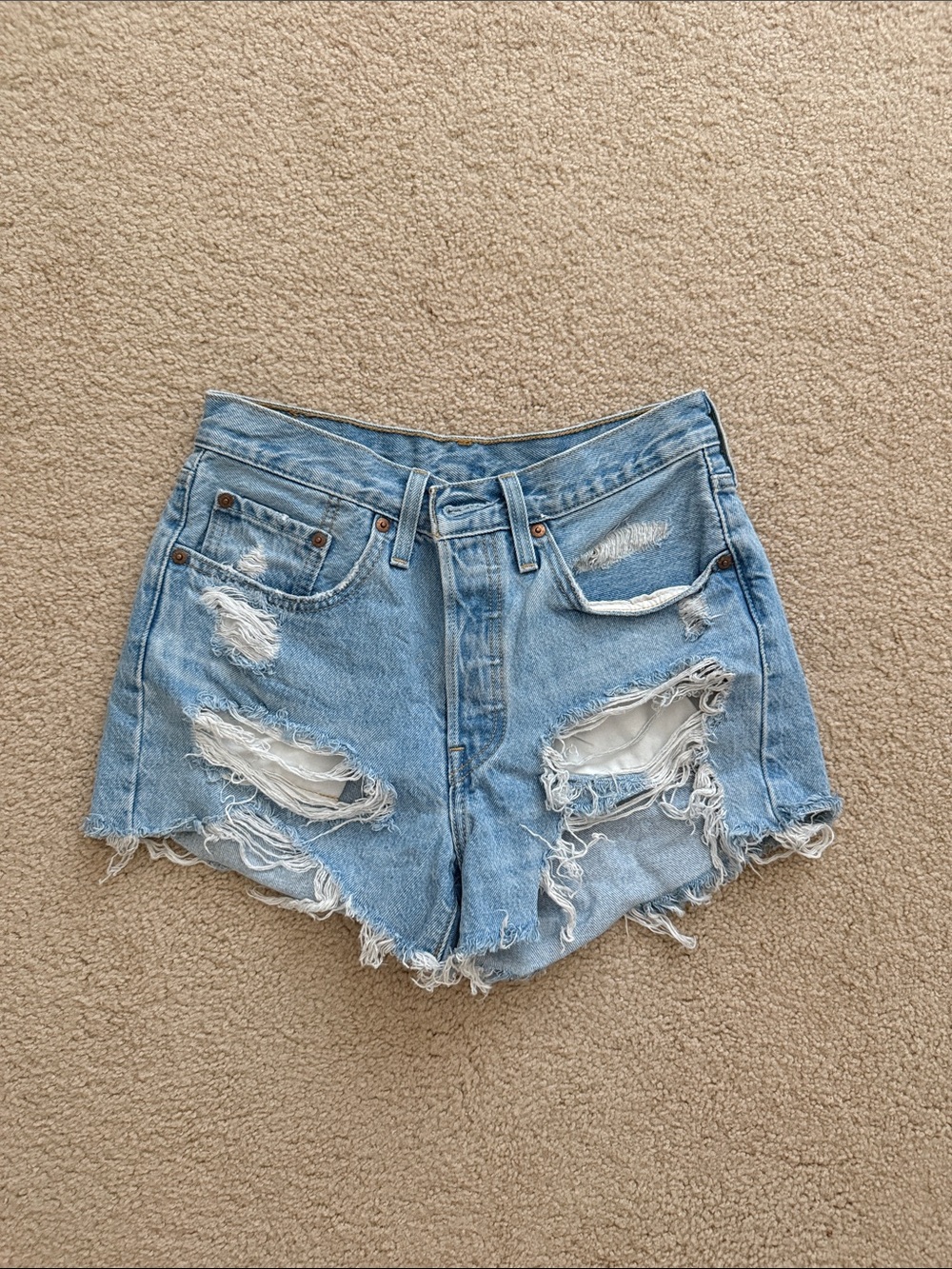 Levi's Light Blue Distressed High-Rise Jean Shorts